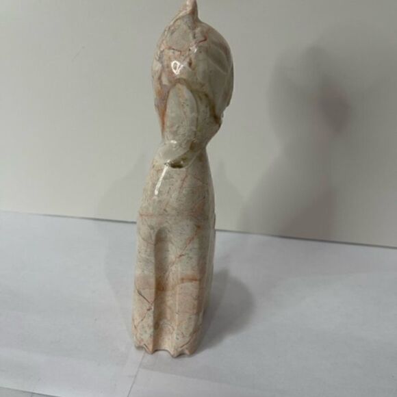 Marble Cat Figurine Large Pink & White Carved Stone  7" by 3" by 1.5" Excellent - Picture 2 of 5